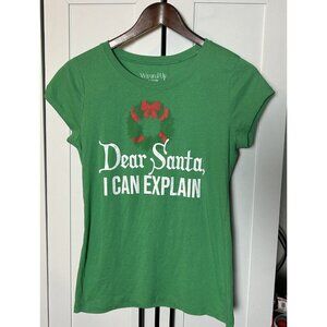 Womens Green Dear Santa I can explain Christmas Holiday Sz L T-Shirt *Runs Small